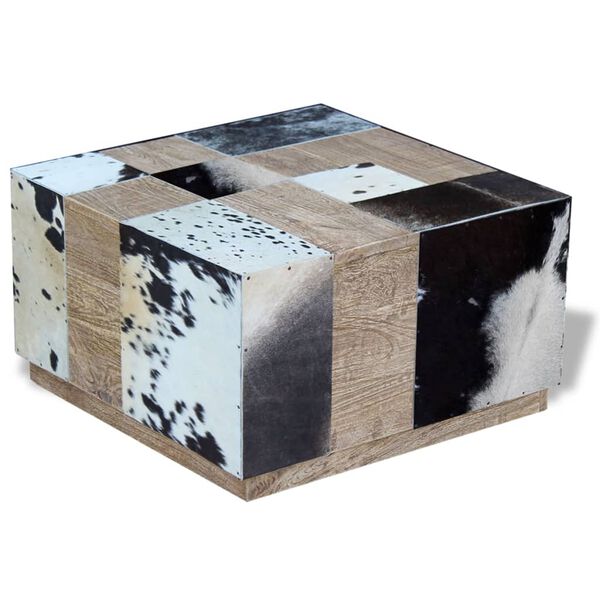vidaXL Table basse Cuir de vache 60x60x36 cm
