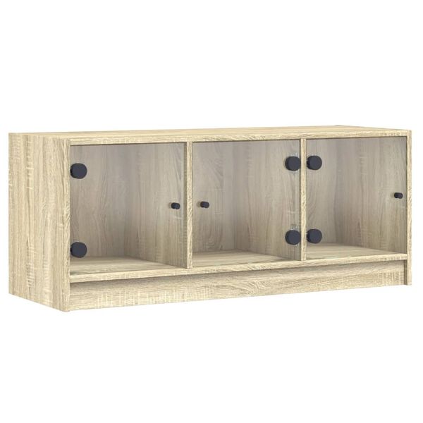 vidaXL Meuble TV avec portes en verre ch&ecirc;ne sonoma 102x37x42 cm