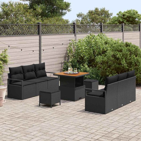 vidaXL Ensemble de canap&eacute; de jardin avec coussin 9 pcs Noir polyrotin