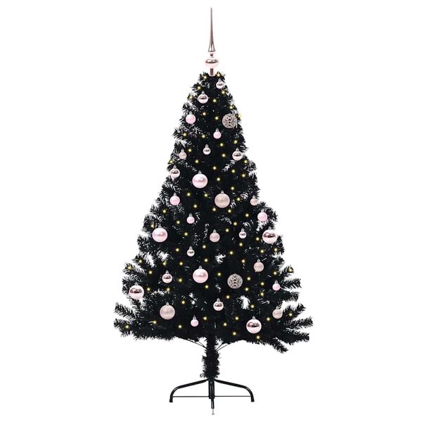 vidaXL Sapin de No&euml;l artificiel pr&eacute;-&eacute;clair&eacute; Noir 150 cm PVC