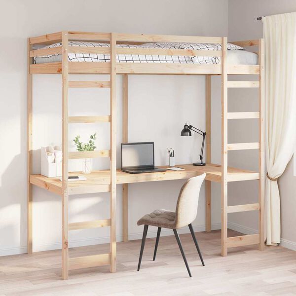 vidaXL Cadre de lit mezzanine Naturel 90 x 190 cm Pin massif