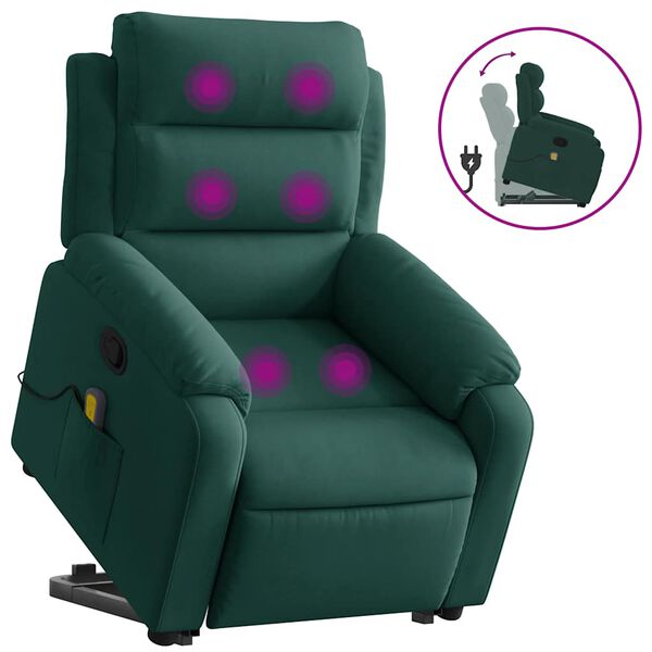 vidaXL Fauteuil de massage inclinable Vert fonc&eacute; Velours