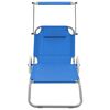 vidaXL Chaise longue pliable avec auvent et roues Acier Bleu