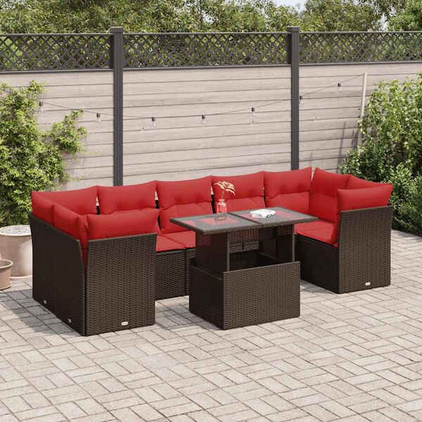 vidaXL Salon de jardin 8pcs avec coussins marron résine tressée acacia