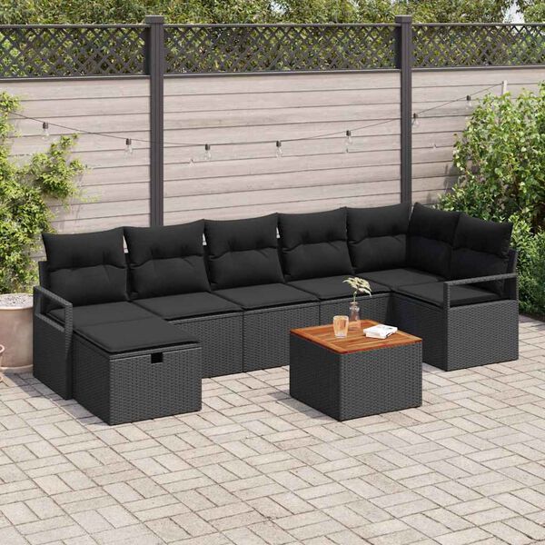 vidaXL Ensemble de canap&eacute; de jardin avec coussin 8 pcs Noir Poly rotin