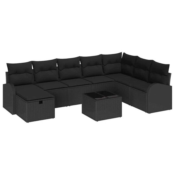 vidaXL Ensemble de canap&eacute; de jardin avec coussin 9 pcs Noir Poly rotin