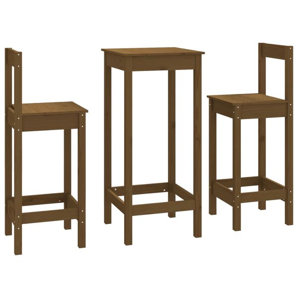 vidaXL Ensemble de bar 3 pcs Marron miel Bois de pin massif