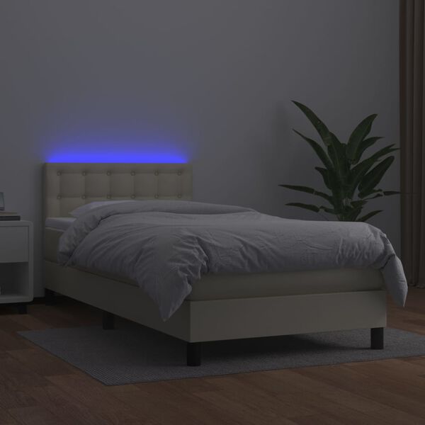 vidaXL Sommier &agrave; lattes de lit avec matelas et LED Cr&egrave;me 90x190cm