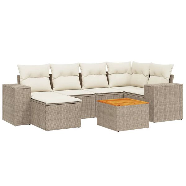vidaXL Salon de jardin avec coussins 7 pcs beige r&eacute;sine tress&eacute;e