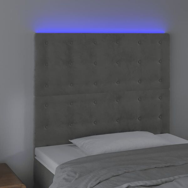 vidaXL T&ecirc;te de lit &agrave; LED Gris clair 100x5x118/128 cm Velours