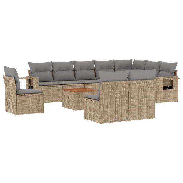 vidaXL Salon de jardin et coussins 11 pcs m&eacute;lange beige r&eacute;sine tress&eacute;e