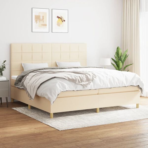 vidaXL Sommier &agrave; lattes de lit avec matelas Cr&egrave;me 200x200 cm Tissu