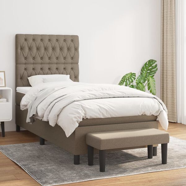 vidaXL Sommier &agrave; lattes de lit avec matelas Taupe 90x190 cm Tissu