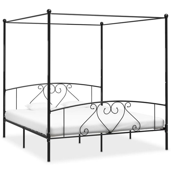 vidaXL Cadre de lit sans matelas avec baldaquin noir 200x200 cm métal