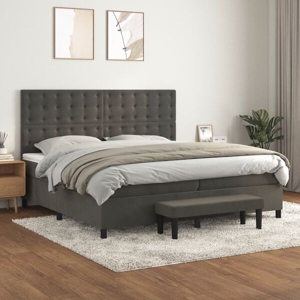 vidaXL Sommier &agrave; lattes de lit et matelas Gris fonc&eacute; 200x200cm Velours