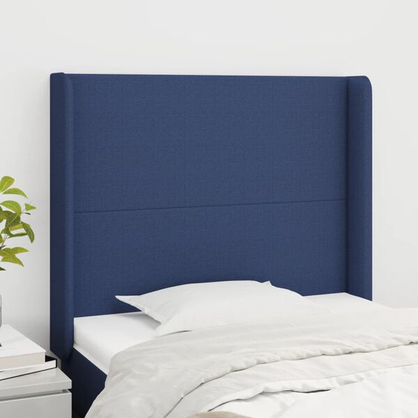 vidaXL Tête de lit avec oreilles Bleu 93x16x118/128 cm Tissu