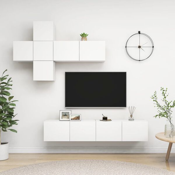 vidaXL Ensemble de meuble TV 7 pcs Blanc Bois d'ing&eacute;nierie