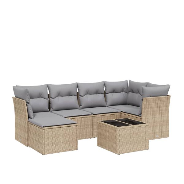 vidaXL Salon de jardin avec coussins 6pcs m&eacute;lange beige r&eacute;sine tress&eacute;e