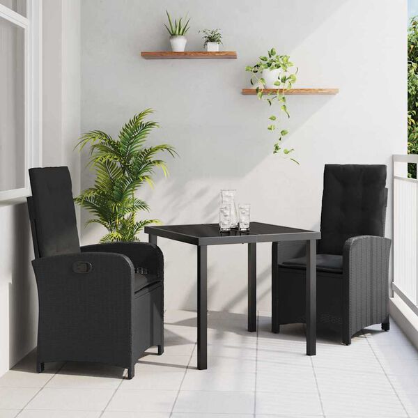 vidaXL Ensemble de salle &agrave; manger pour jardin 3 pcs Noir polyrotin