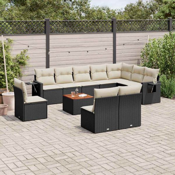 vidaXL Salon de jardin 11 pcs avec coussins noir r&eacute;sine tress&eacute;e