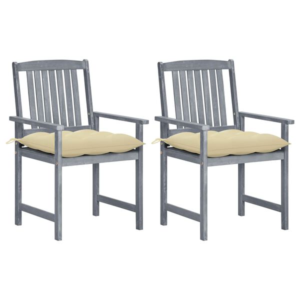 vidaXL Chaises de jardin et coussins lot de 2 Gris Bois acacia massif