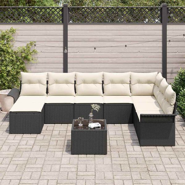vidaXL Ensemble de canap&eacute; de jardin avec coussin 9 pcs Noir Poly rotin