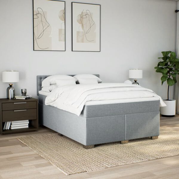vidaXL Sommier &agrave; lattes de lit avec matelas Gris clair 160x200cm Tissu