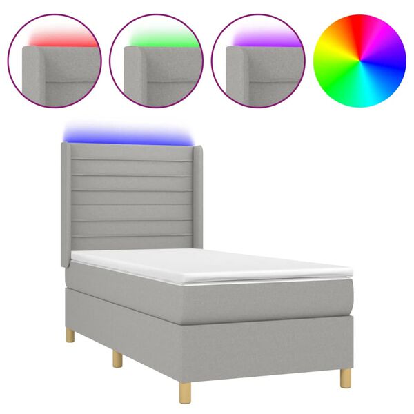 vidaXL Sommier &agrave; lattes de lit matelas LED Gris clair 90x200cm Tissu