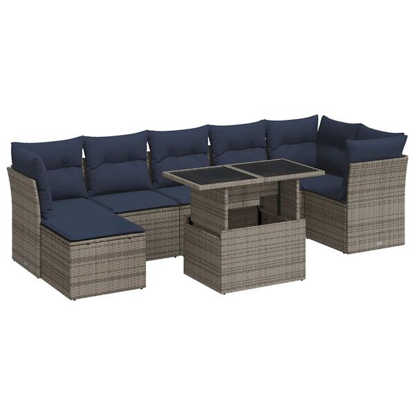 vidaXL Salon de jardin avec coussins 8 pcs gris r&eacute;sine tress&eacute;e acacia