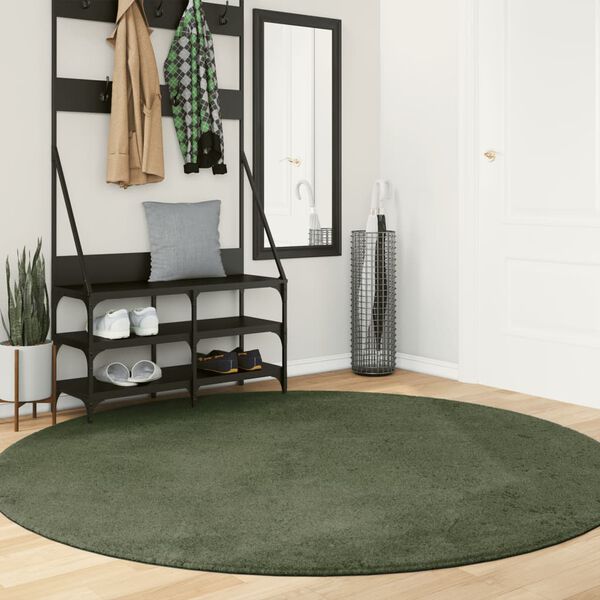 vidaXL Tapis HUARTE &agrave; poils courts doux et lavable vert for&ecirc;t &Oslash; 200 cm