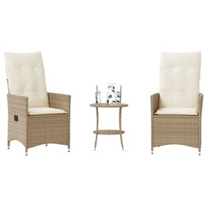vidaXL Ensemble de bistro 3 pcs avec coussins beige r&eacute;sine tress&eacute;e