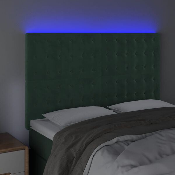 vidaXL T&ecirc;te de lit &agrave; LED Vert fonc&eacute; 144x5x118/128 cm Velours