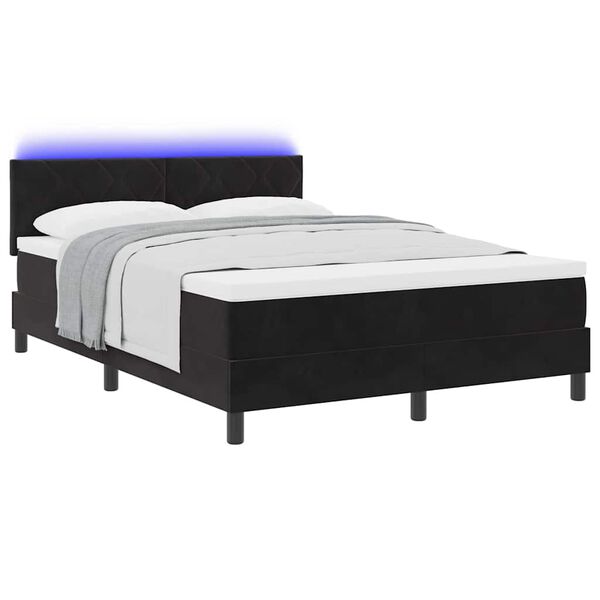 vidaXL Lit &agrave; ressort LED avec matelas Noir 140 x 200 cm Velours