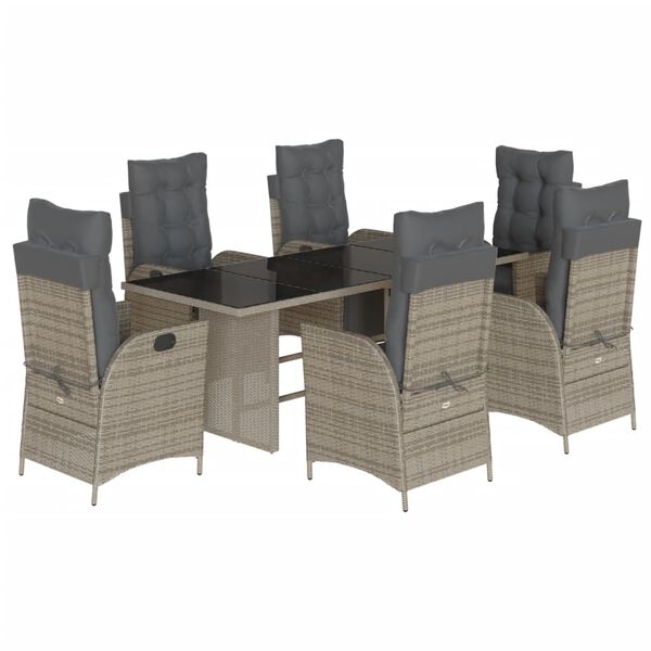 vidaXL Ensemble &agrave; manger de jardin et coussins 7 pcs gris rotin