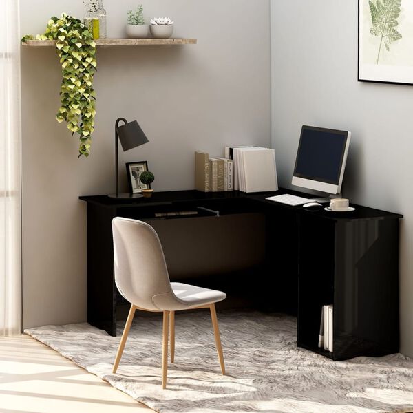 vidaXL Bureau d'angle forme de L Noir brillant 120x140x75cm Aggloméré