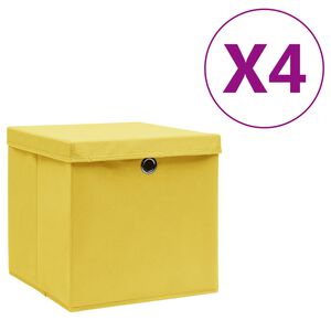 vidaXL Bo&icirc;tes de rangement avec couvercles 4 pcs 28x28x28 cm Jaune