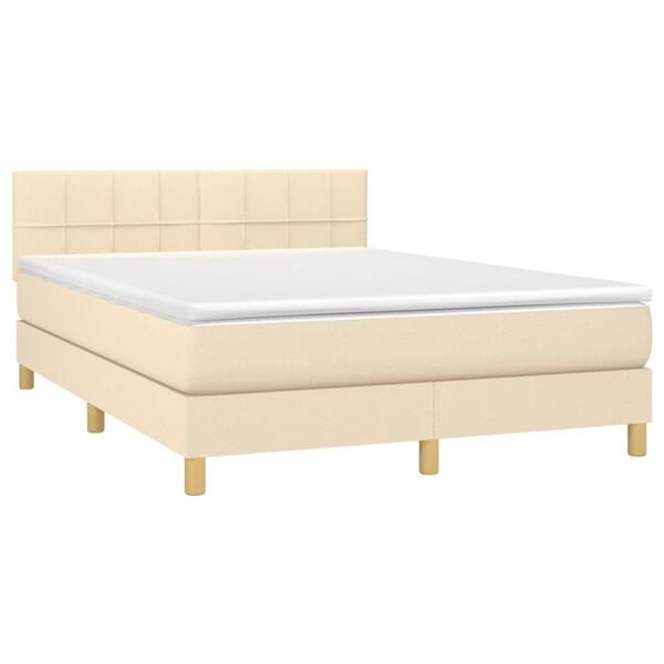 vidaXL Sommier &agrave; lattes de lit avec matelas Cr&egrave;me 140x190 cm Tissu