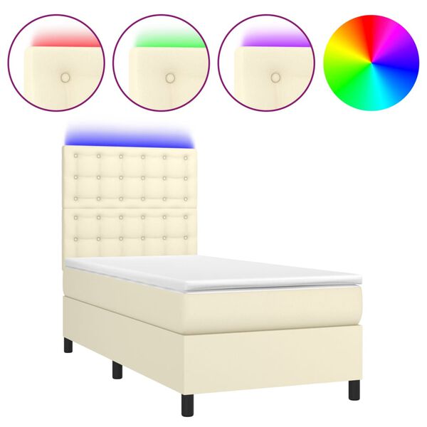 vidaXL Sommier &agrave; lattes de lit avec matelas et LED Cr&egrave;me 90x200 cm