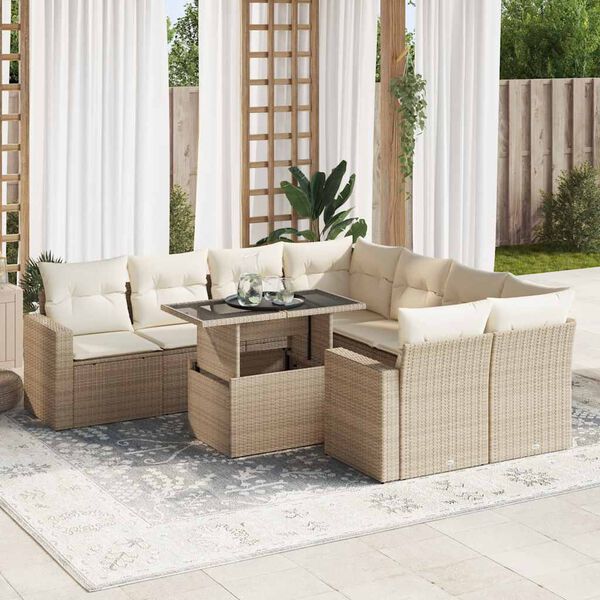 vidaXL Salon de jardin avec coussins 9 pcs beige r&eacute;sine tress&eacute;e