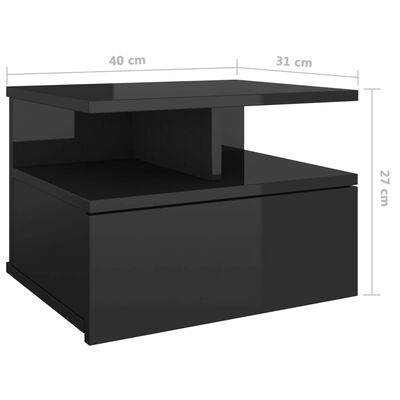 vidaXL Tables de chevet flottantes 2 pcs noir brillant Bois ingénierie