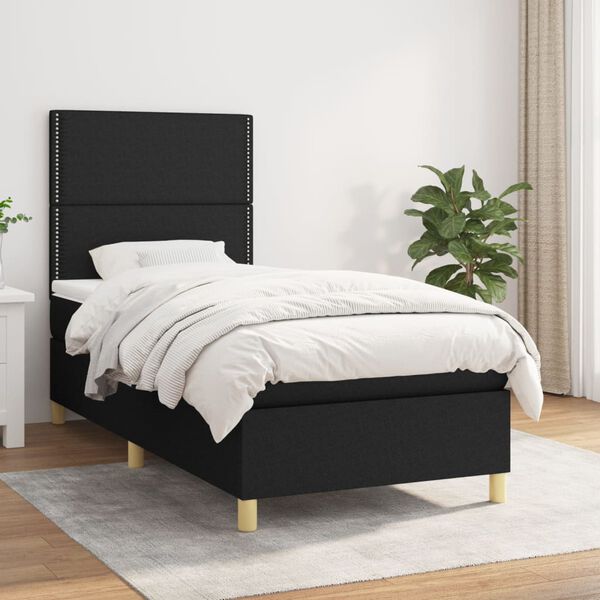 vidaXL Sommier &agrave; lattes de lit avec matelas Noir 90x190 cm Tissu
