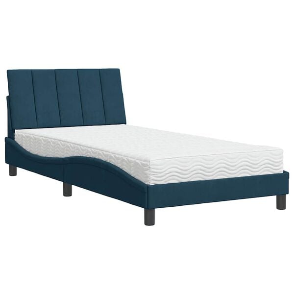 vidaXL Lit avec matelas Hanko bleu 100x200 cm velours