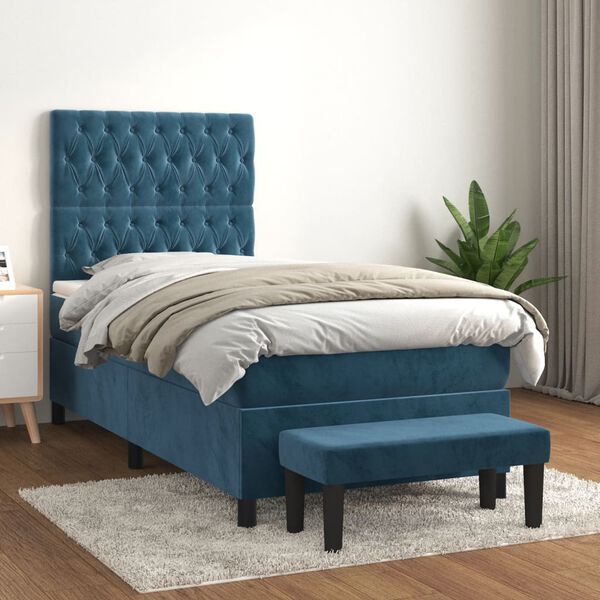 vidaXL Sommier &agrave; lattes de lit avec matelas Bleu fonc&eacute; 90x190 cm