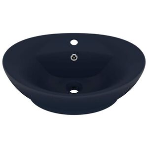 vidaXL Lavabo ovale &agrave; trop-plein Bleu fonc&eacute; mat 58,5x39 cm C&eacute;ramique