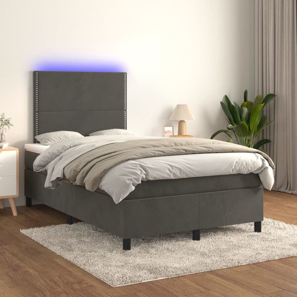 vidaXL Sommier &agrave; lattes de lit matelas et LED Gris fonc&eacute; 120x200 cm