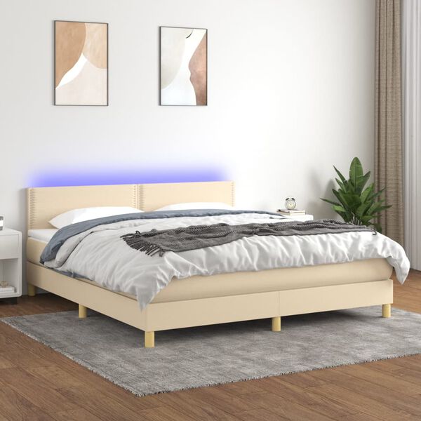 vidaXL Sommier &agrave; lattes de lit avec matelas LED Cr&egrave;me 180x200 cm Tissu