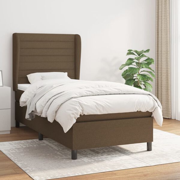 vidaXL Sommier &agrave; lattes de lit avec matelas Marron fonc&eacute; 90x200 cm