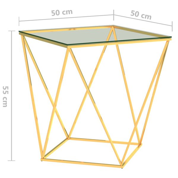vidaXL Table basse Dor&eacute; et transparent 50x50x55 cm Acier inoxydable
