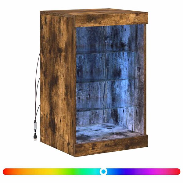 vidaXL Buffet avec lumi&egrave;res LED ch&ecirc;ne fum&eacute; 41x37x67 cm
