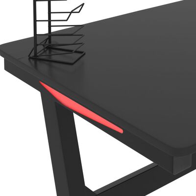 vidaXL Bureau de jeu à LED en forme de Z noir 110x60x75 cm